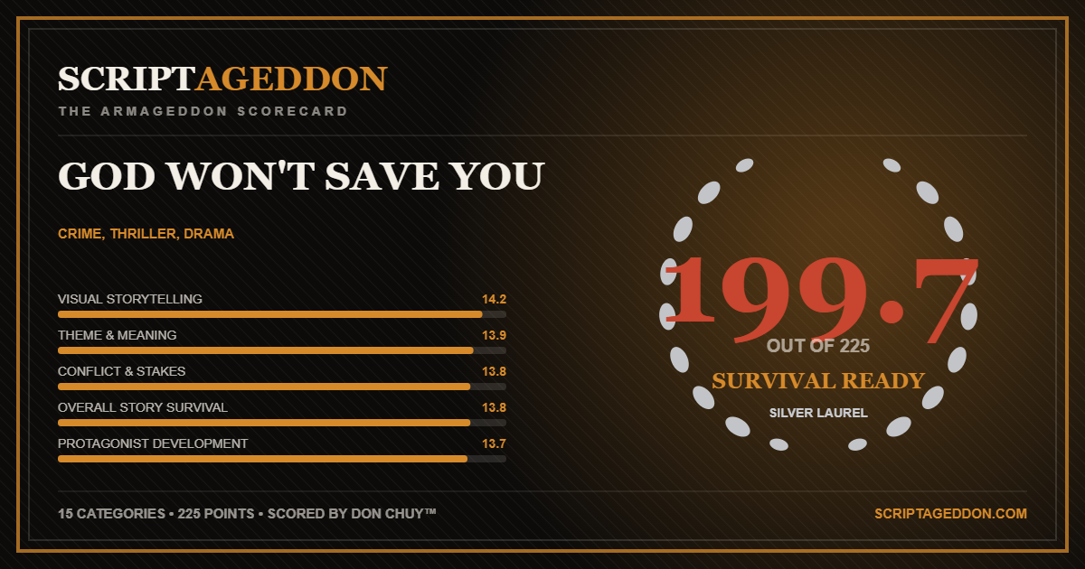 Armageddon Scorecard for God Won't Save You: 199.7 out of 225