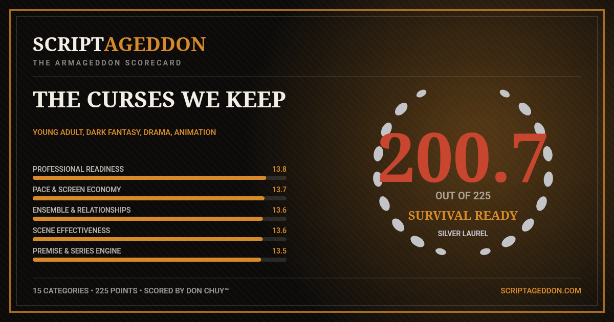 Armageddon Scorecard for The Curses We Keep: 200.7 out of 225