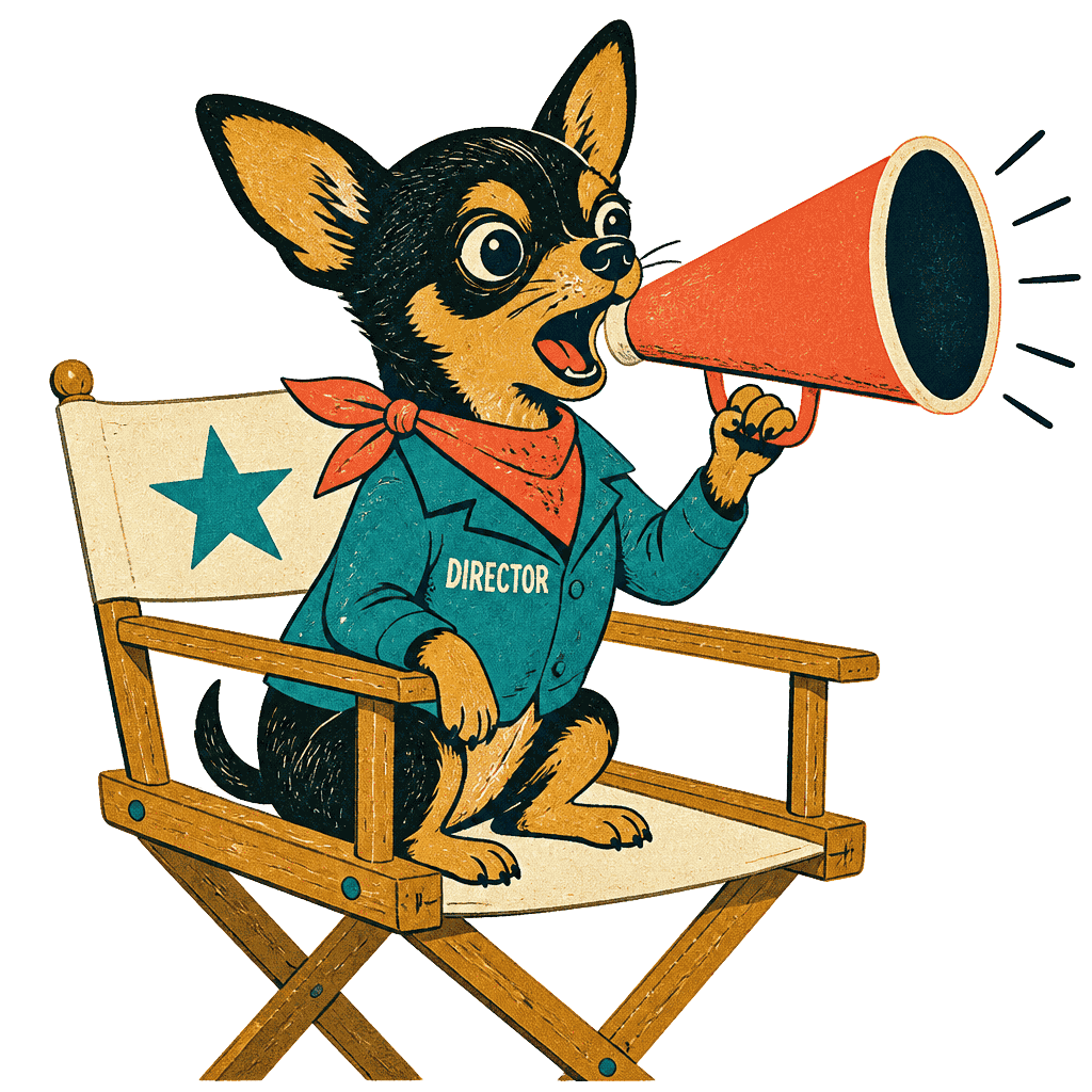 Don Chuy in his director's chair with a megaphone