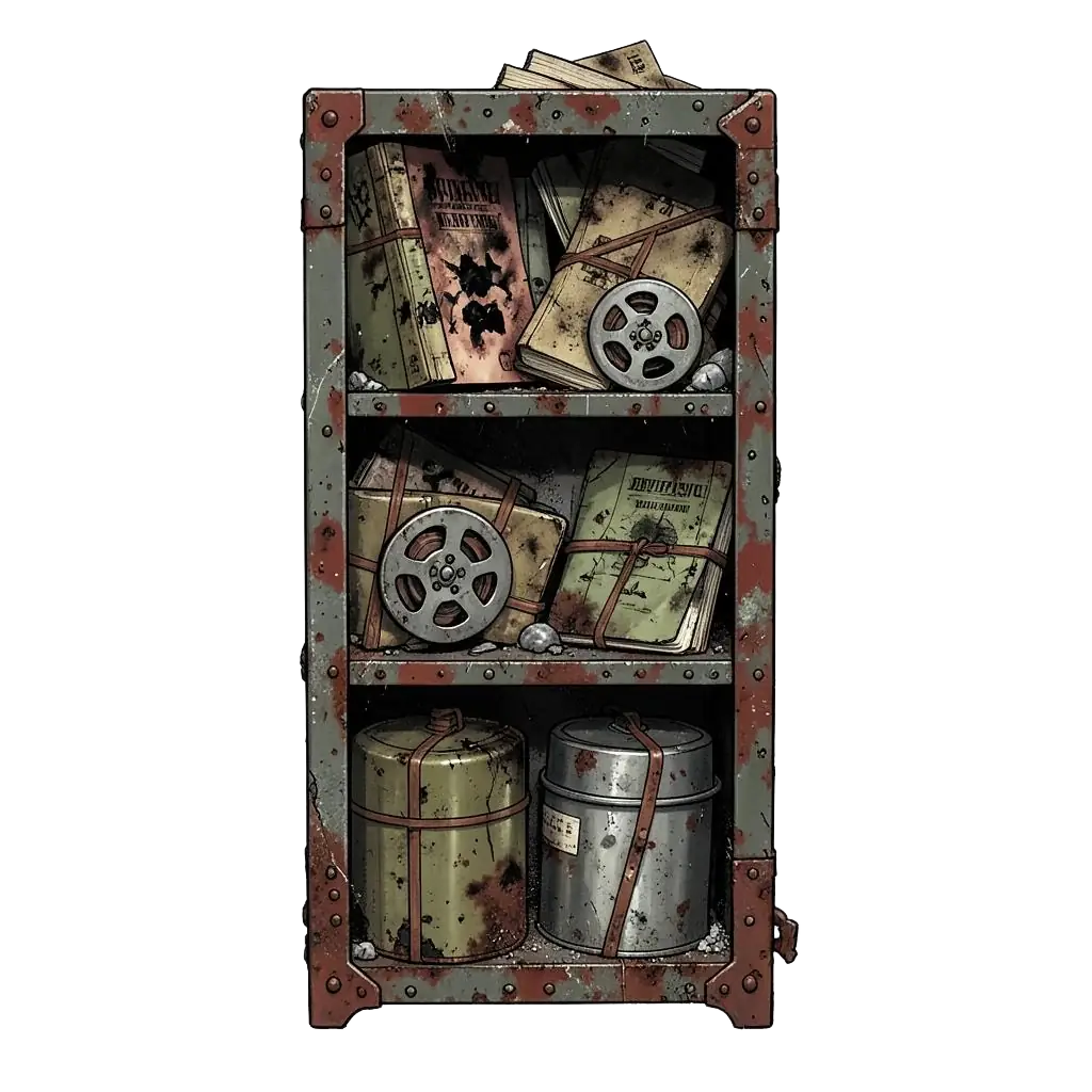A bookshelf full of craft books and a film reel