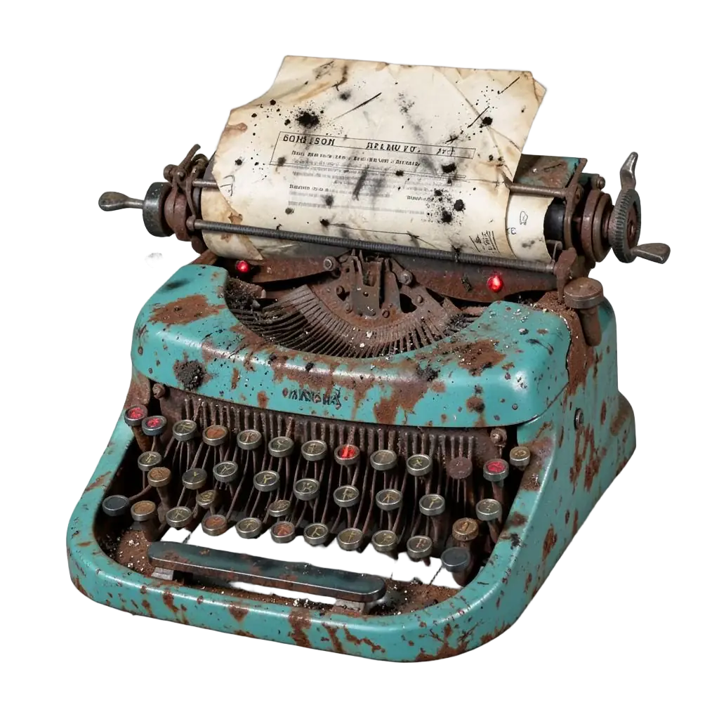 A battered field typewriter holding a screenplay page