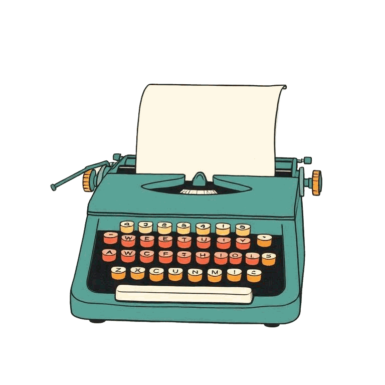 A teal typewriter with a script page in it