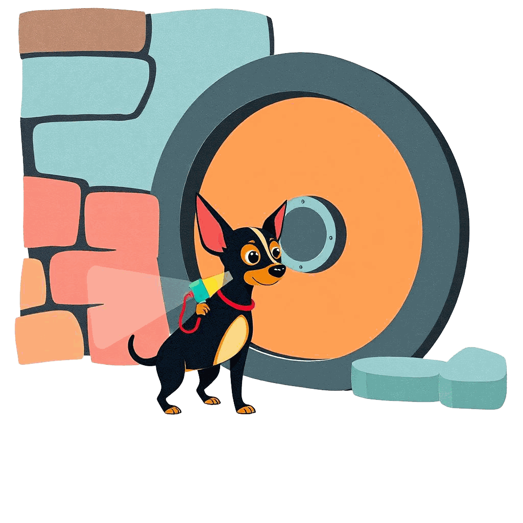 Don Rowdy patrolling in front of a vault door