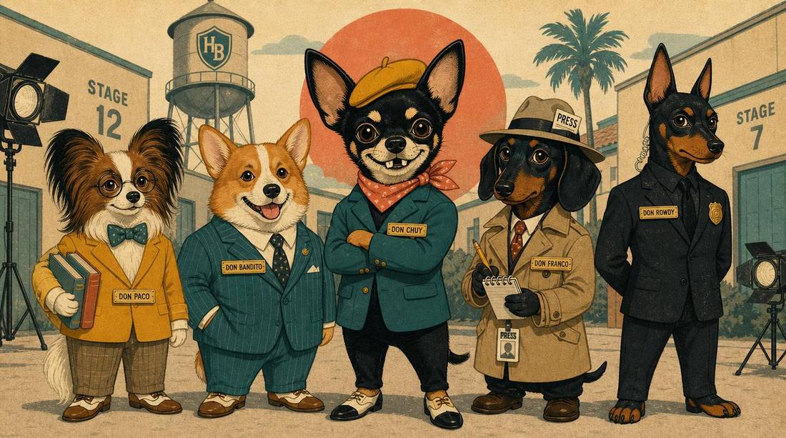 The Dons: Don Paco, Don Bandito, Don Chuy, Don Franco and Don Rowdy standing shoulder to shoulder, each wearing a brass nameplate